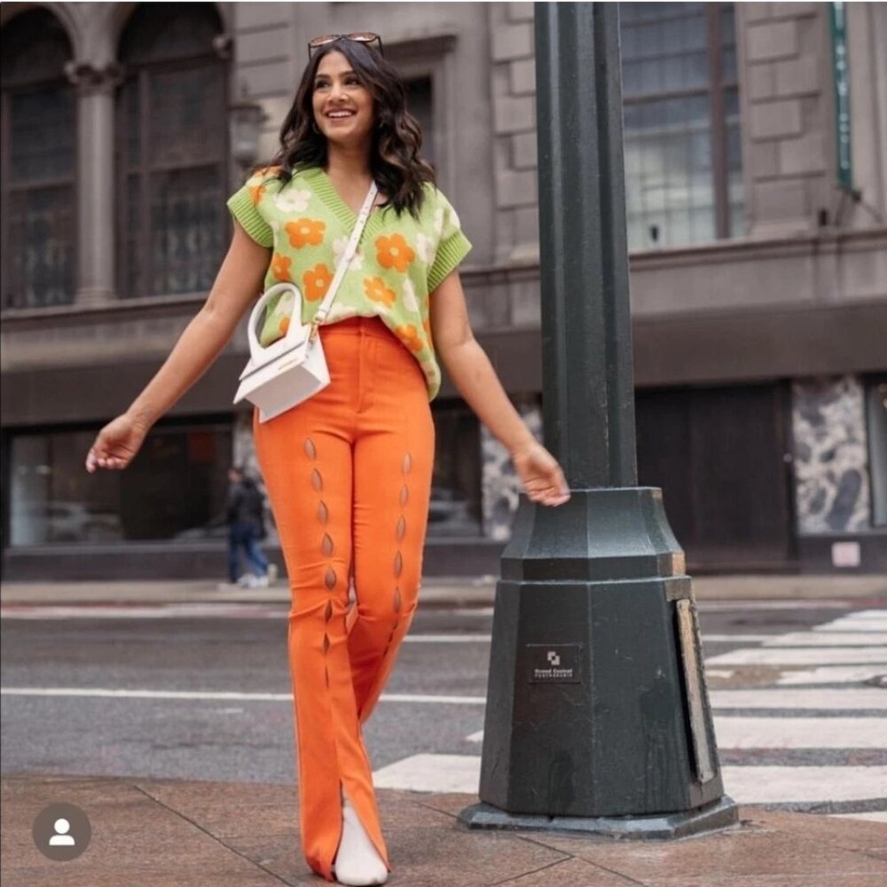 ZARA Bright Orange Hippie Split Hem Flare Pants with Front Seams Size S